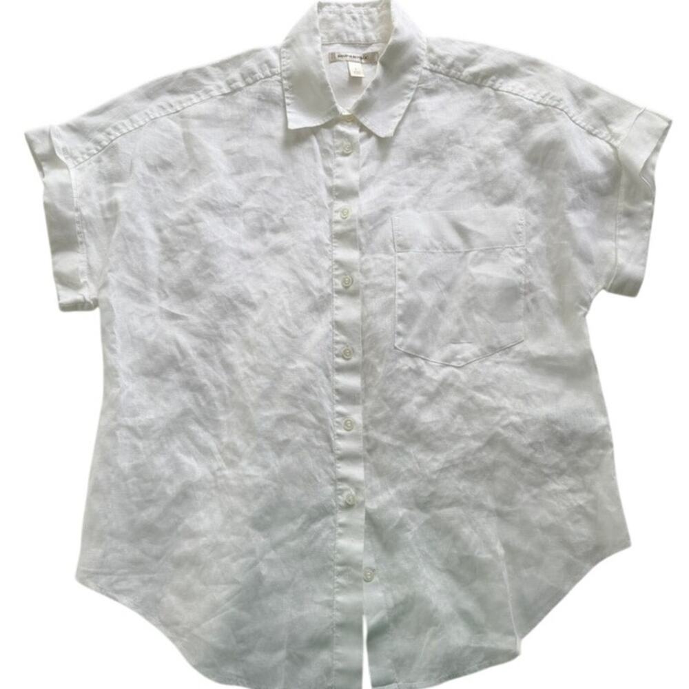 Banana Republic Linen Cap Sleeve Top White Size Small Summer Beach Crisp Cotton